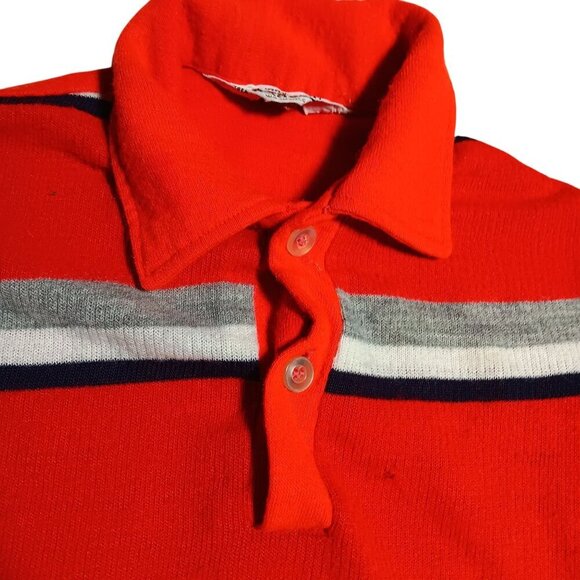 Vintage 1970's Boys 2t Polo Shirt True Vtg 70s CAMPUS RED/Gray Stripe  USA - Picture 2 of 6